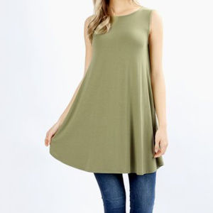 Zenana Sage Rounded Hem Pocket Tunic Tank Top